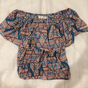 LF Multicolored Banded Off The Shoulder Crop Top